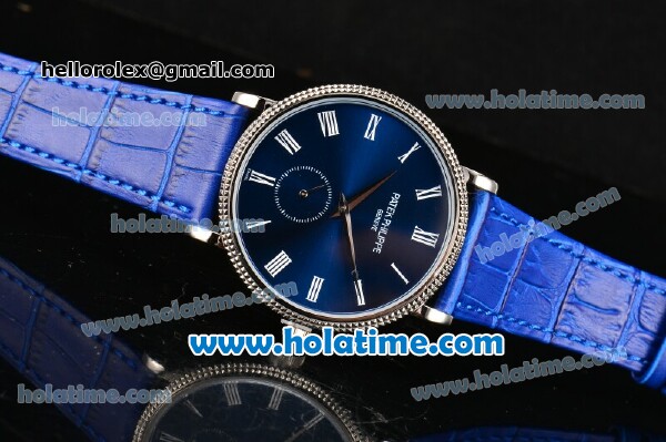 Patek Philippe Calatrava Miyota Quartz Steel Case with Roman Numeral Markers and Blue Dial - Click Image to Close